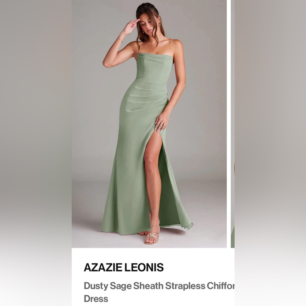 Azazie Leonis Dusty Sage Strapless Chiffon Evening Gown
